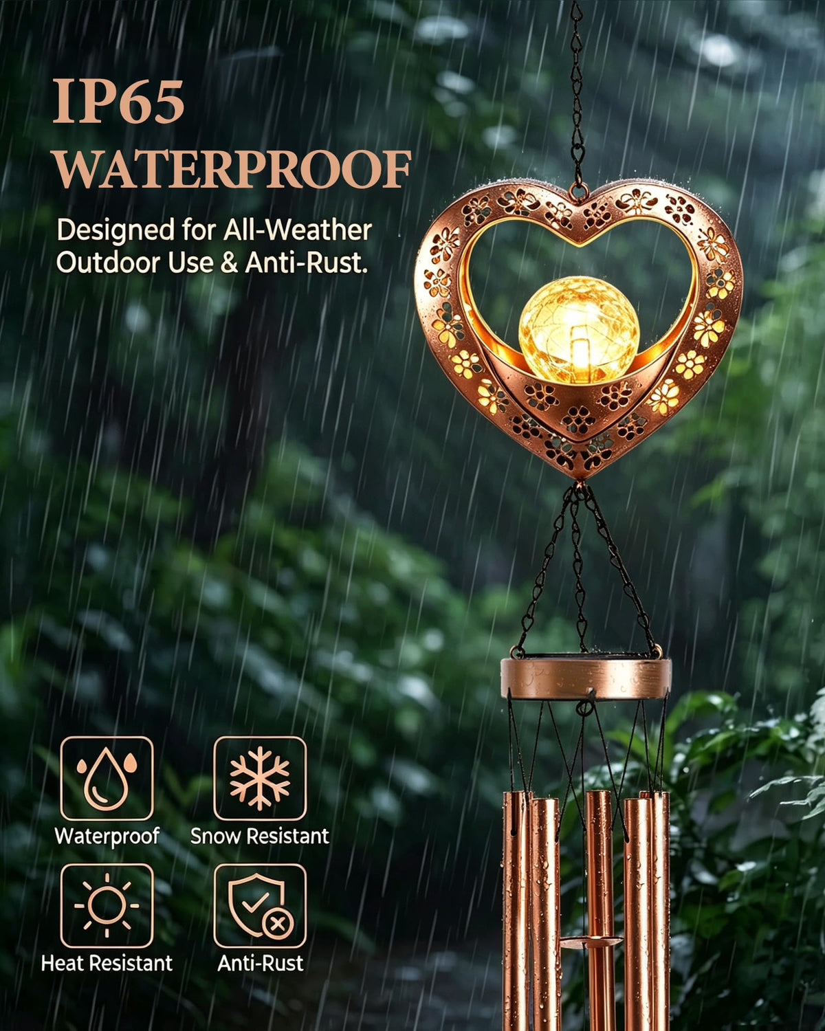 Nacome Solar Heart Wind Chimes suit gardens, patios, and memorial corners beautifully.