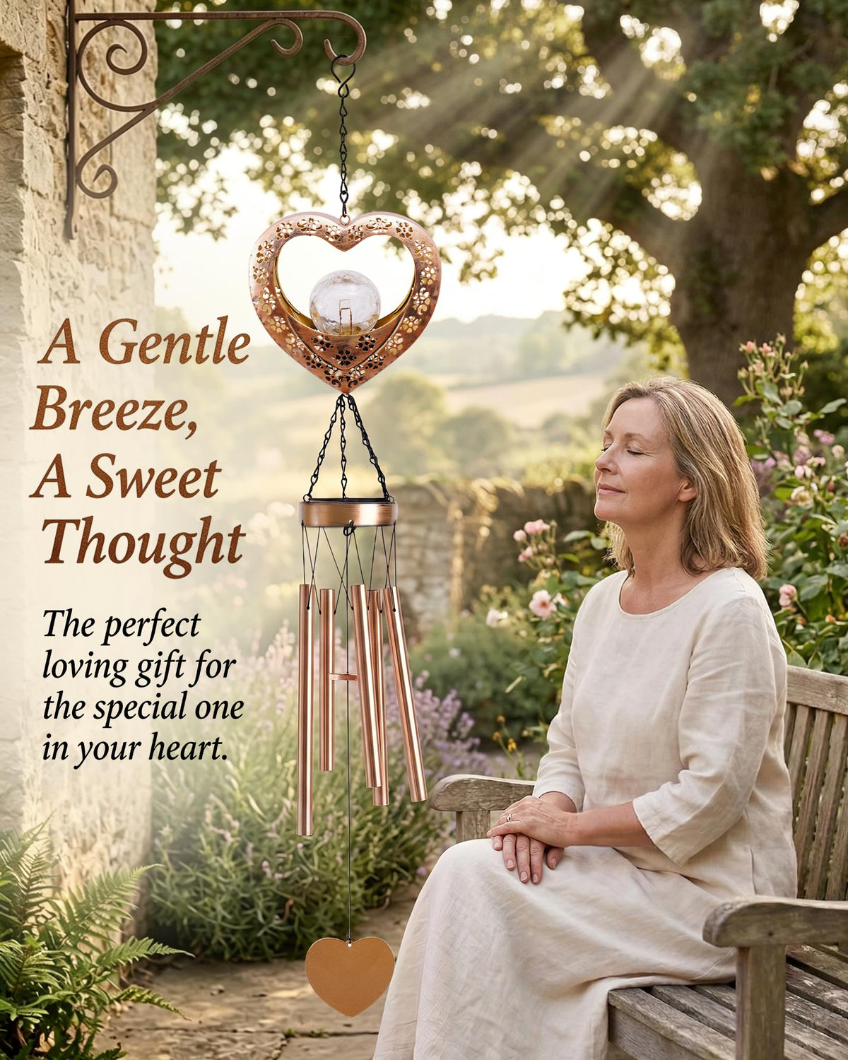 Nacome Solar Heart Wind Chimes rely on a long-lasting NiMH battery for night lighting.