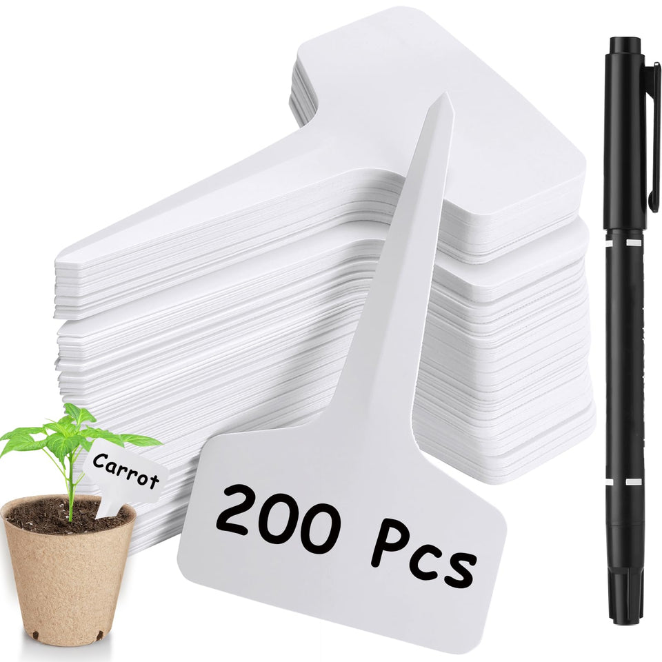 NadaKin 200-pack T-Shape plant labels for organized garden plots.