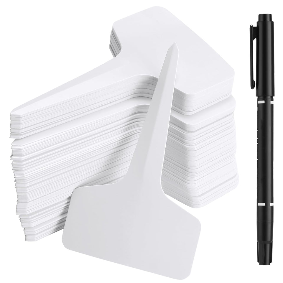 NadaKin 500-pack T-shape plant labels in white, ideal for quick garden organization