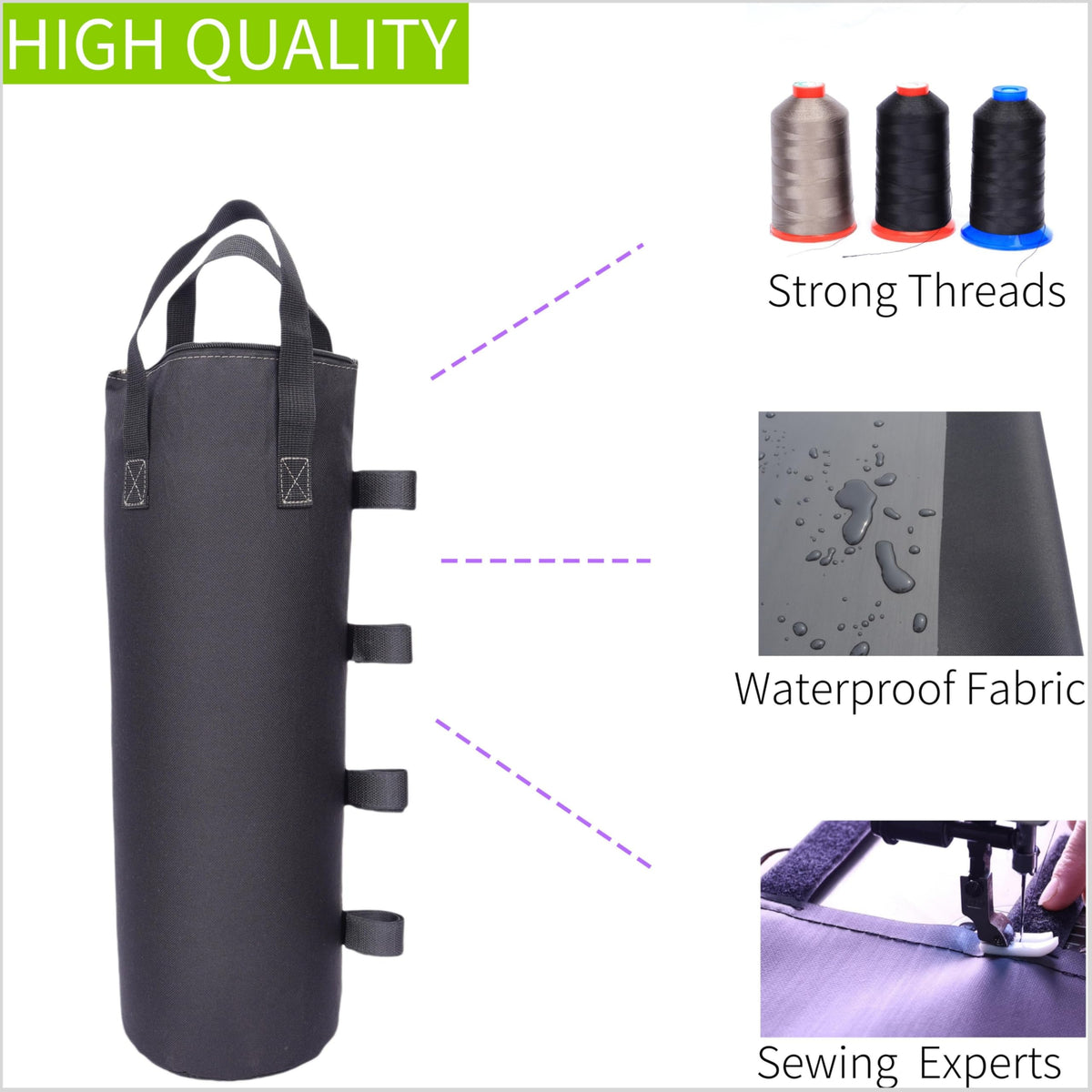 Nadrocene sandbags fit canopy legs up to 2 inches in diameter