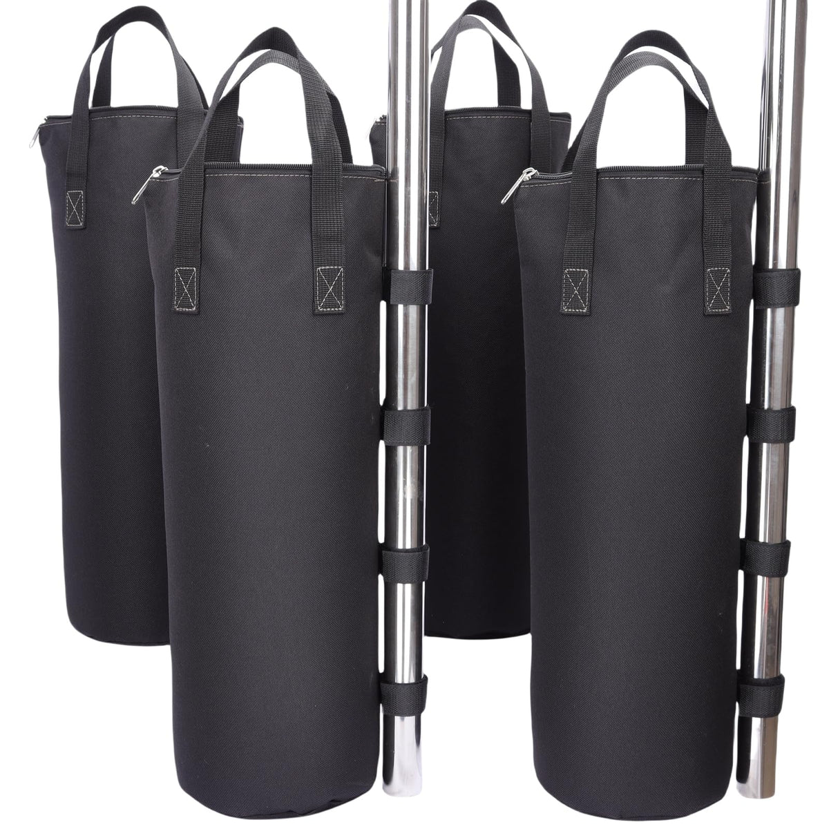 Nadrocene zipper-top sandbag for secure canopy leg anchoring