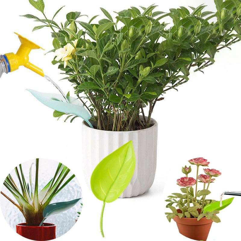 NADUSEP blue leaf watering funnel on a ceramic pot for easy watering