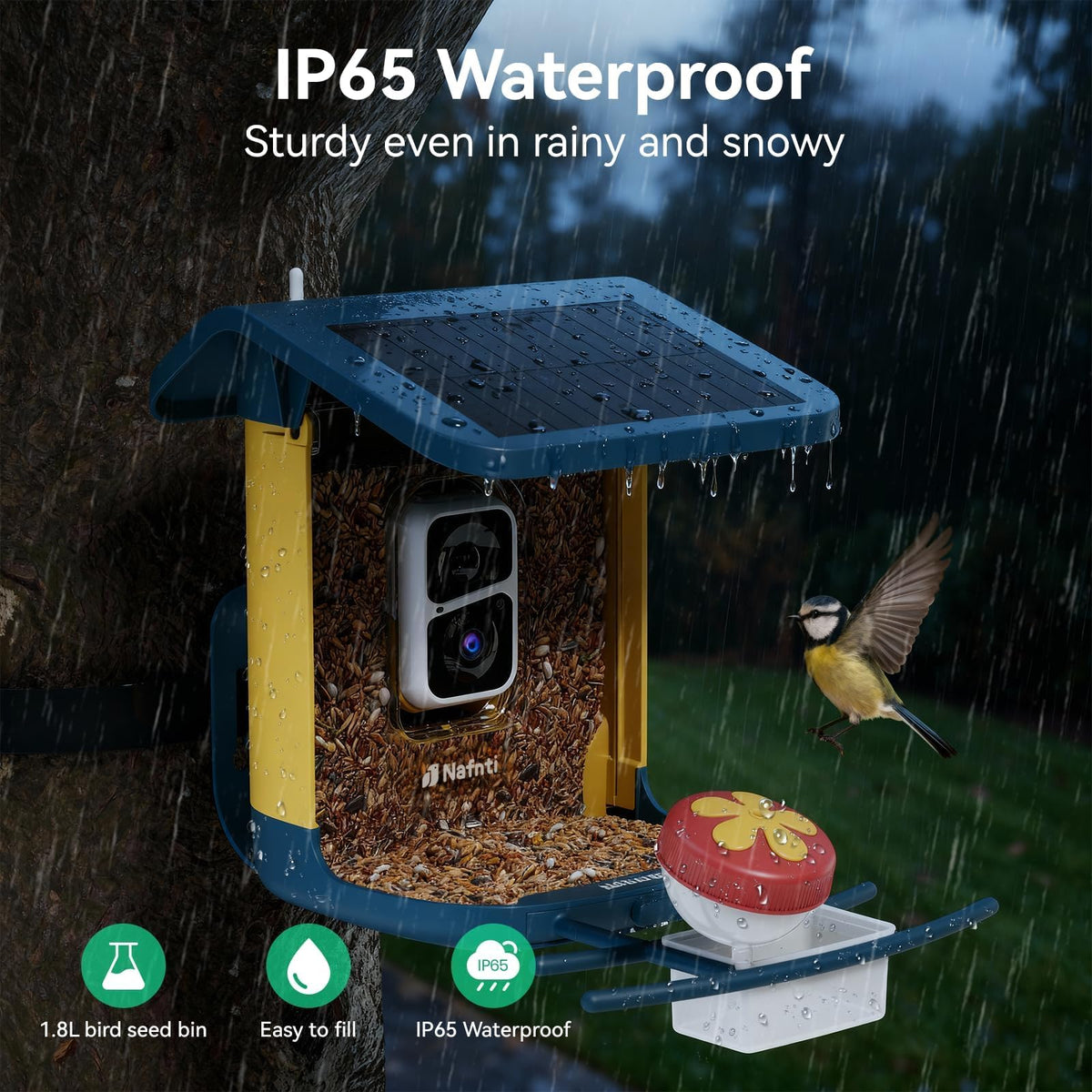 Nafnti Bird Feeder in outdoor installation setting for home gardens.