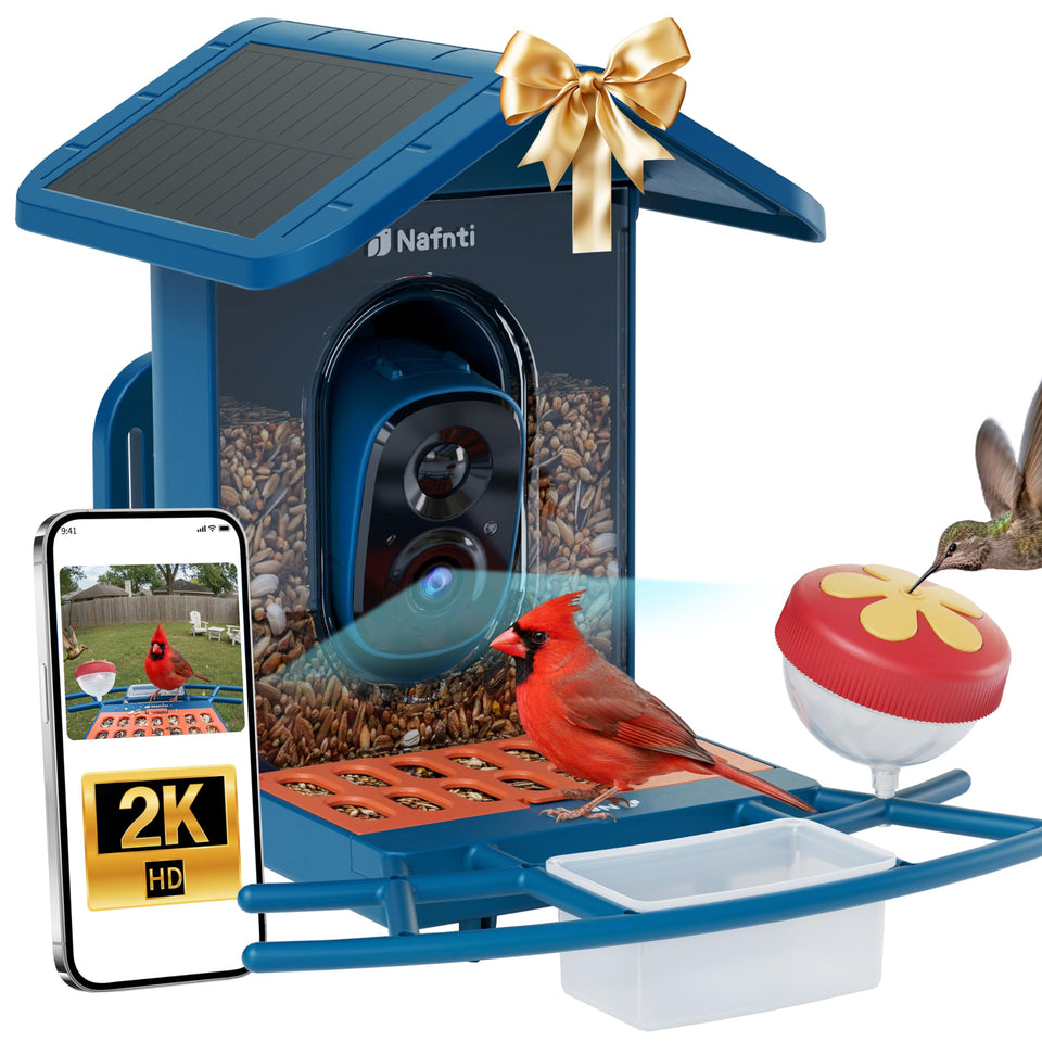 Nafnti Smart Bird Feeder front view shows weatherproof design for year-round watching