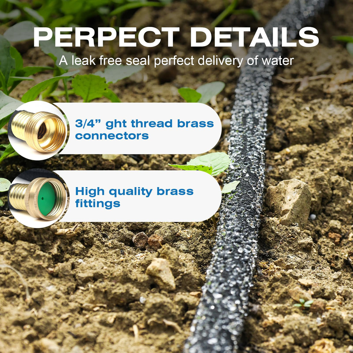 Naicet soaker hose sprays small droplets for uniform watering.