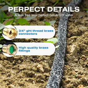 Naicet soaker hose sprays small droplets for uniform watering.
