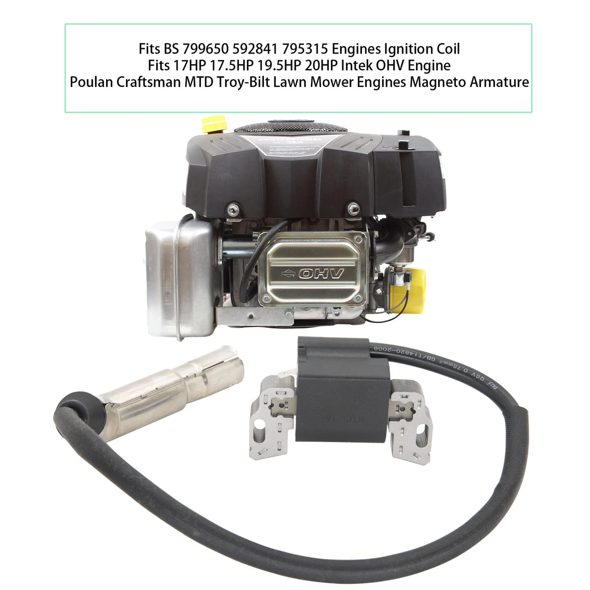 NAKAAOSIK ignition coil side view highlights fit for Briggs & Stratton and Craftsman engines