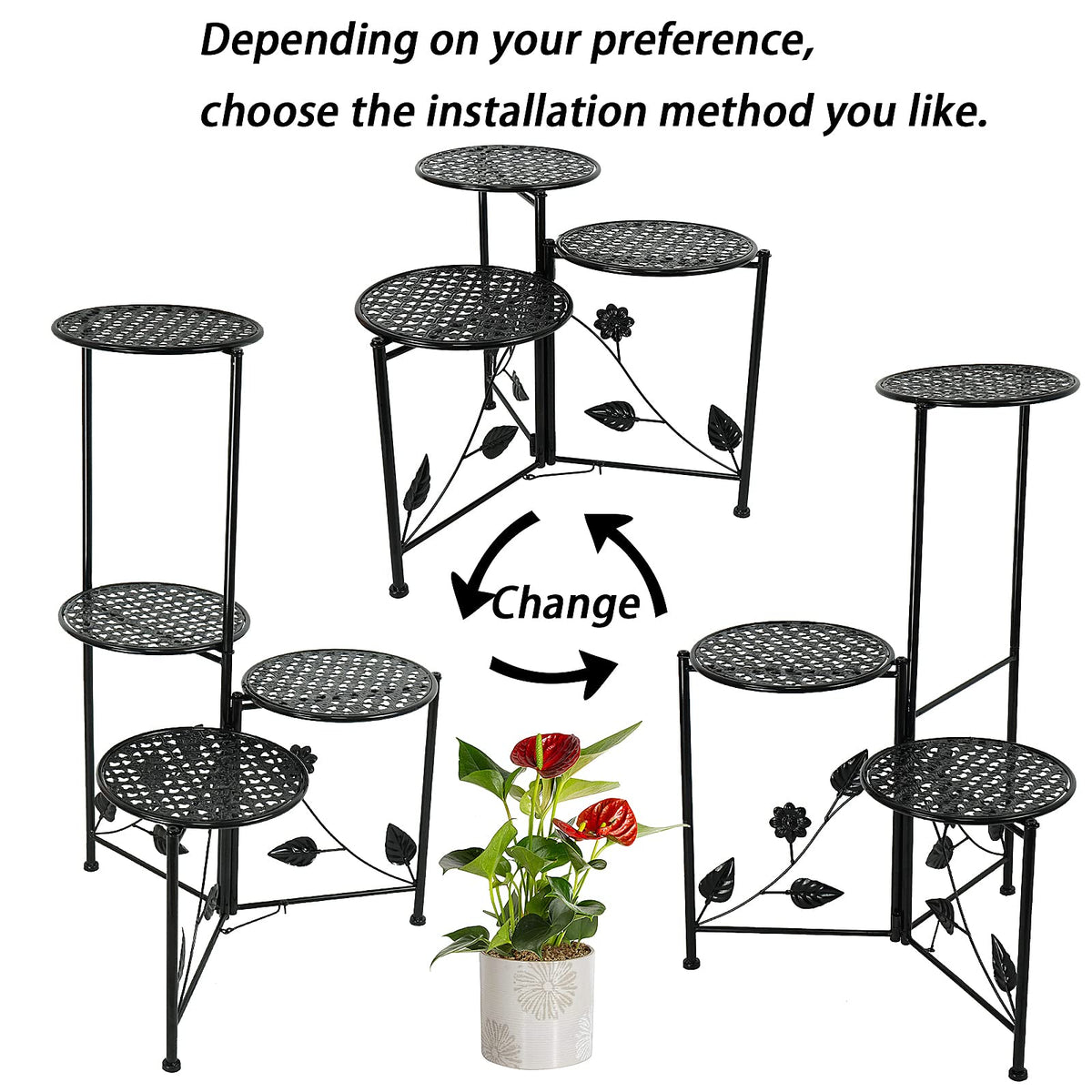 NAKUPE metal flower display holder in black complements modern decor