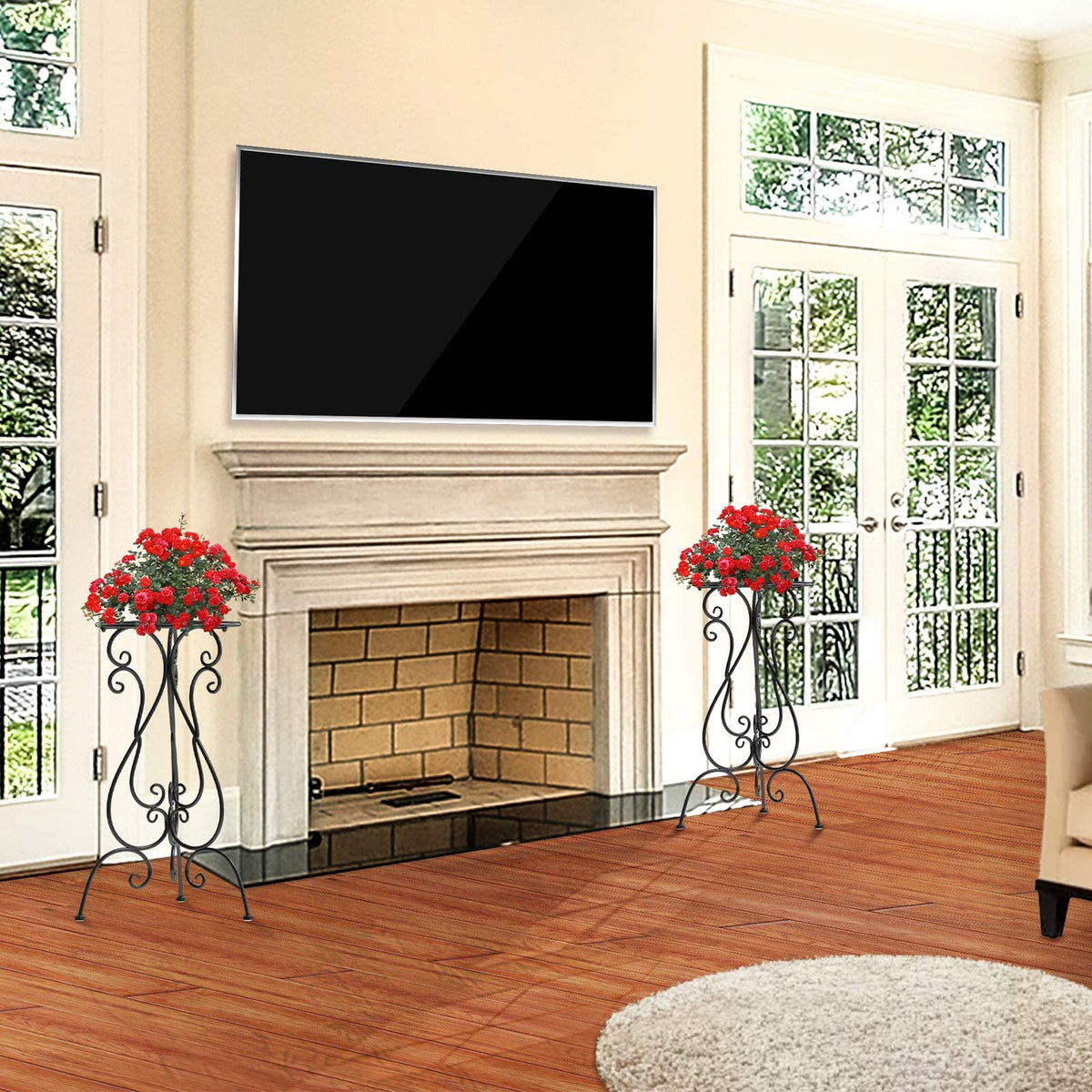 NAKUPE black finish plant stand designed for durability and outdoor use.