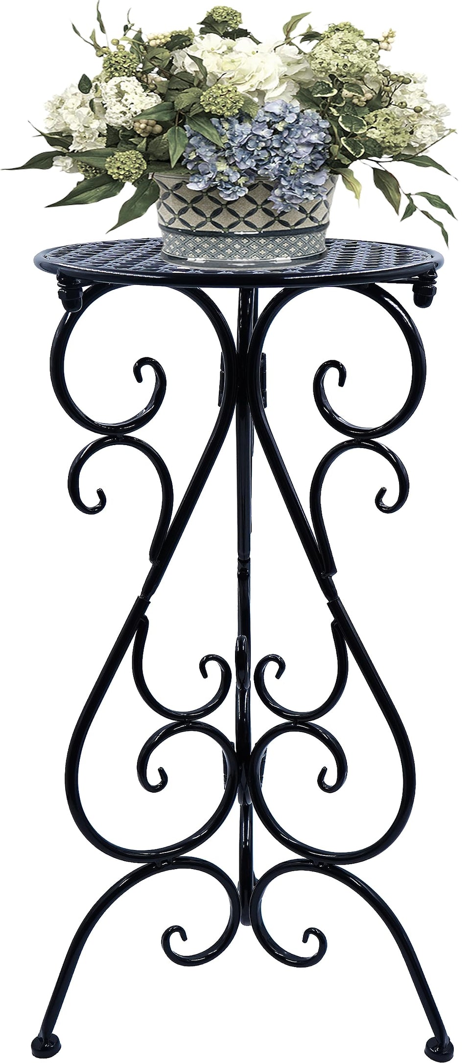 NAKUPE plant stand with round grid top elevates pots for outdoor patios
