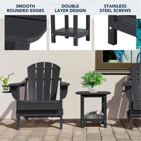 Nalone Adirondack side table weather-resistant HDPE protects outdoors year-round.