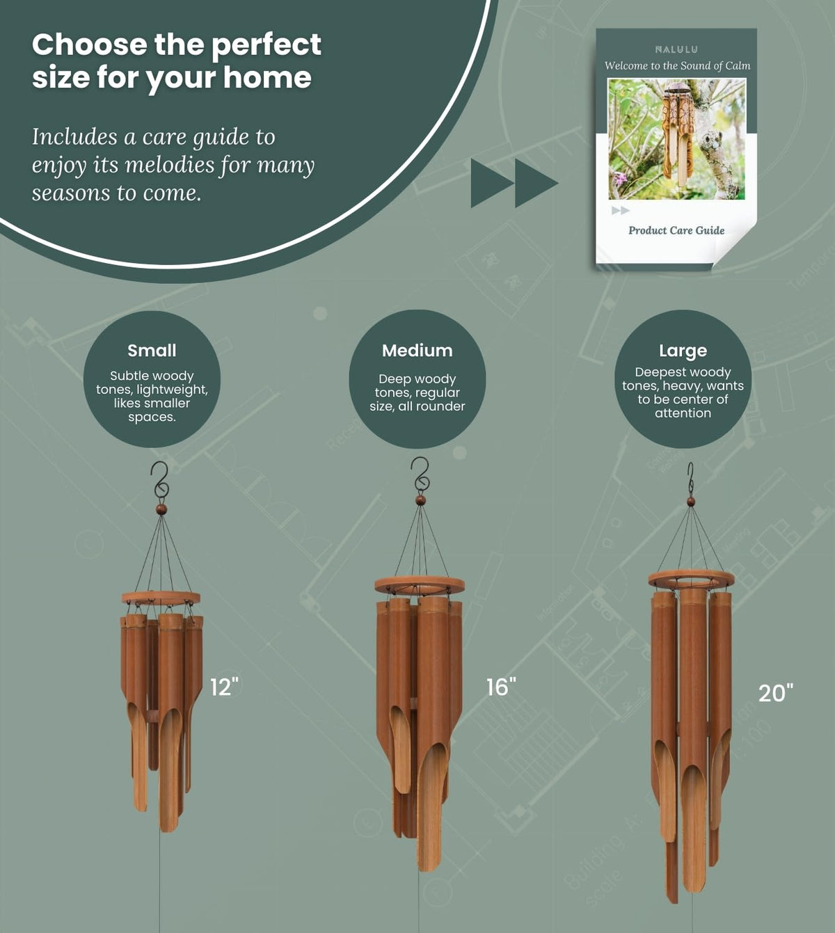 Nalulu wind chimes in garden evoke gentle outdoor ambiance.
