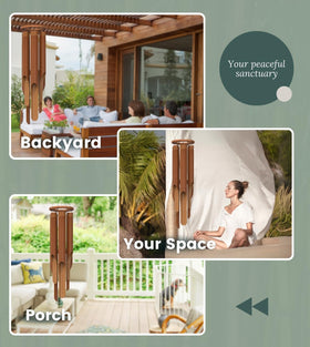 Handcrafted Nalulu bamboo wind chime beside entryway creates welcoming, peaceful atmosphere.