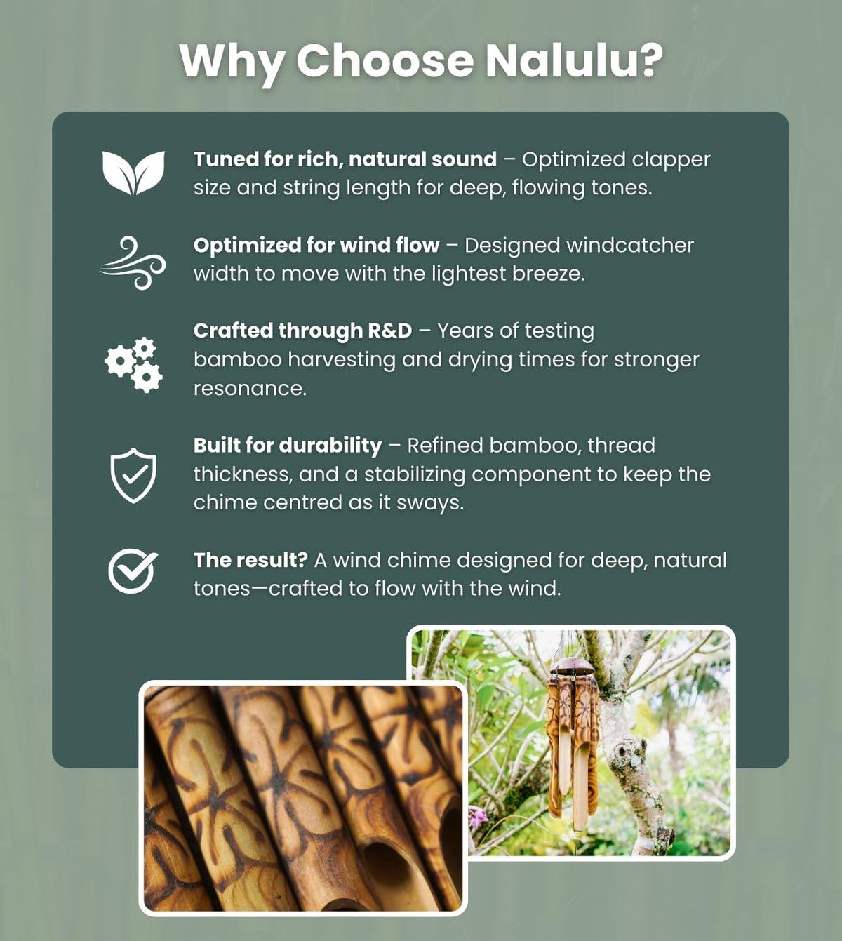 Nalulu reinforced bamboo frame ensures lasting melodies