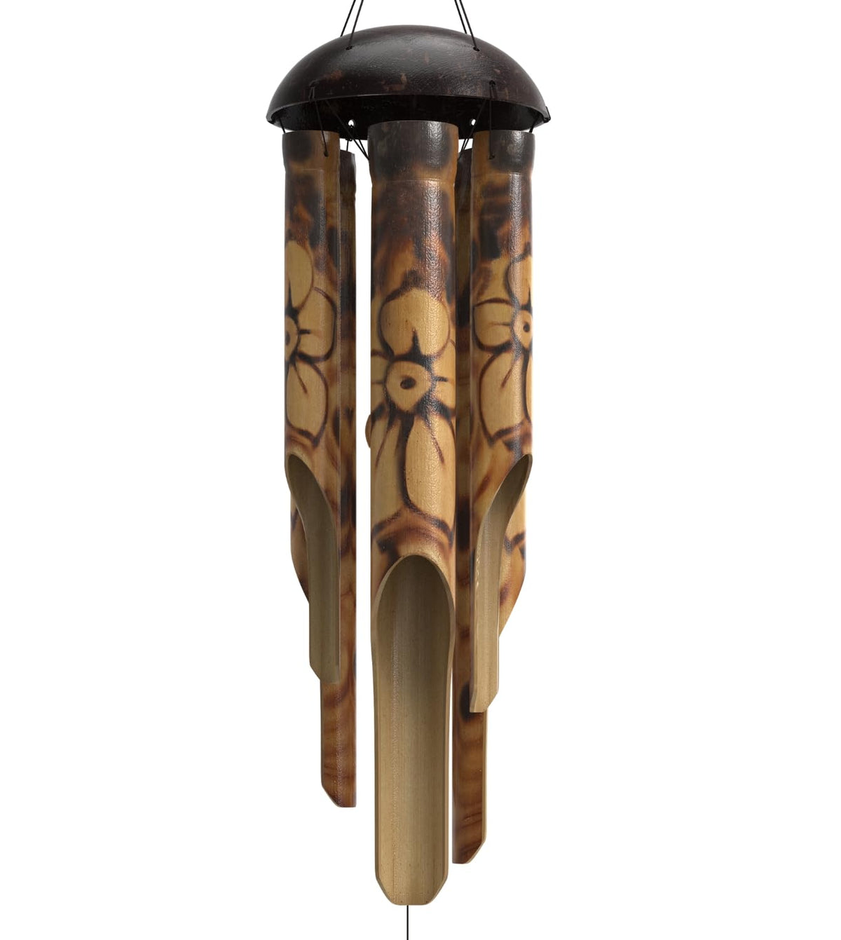 Nalulu rustic bamboo wind chimes with coconut crown for outdoor spaces and calming tones