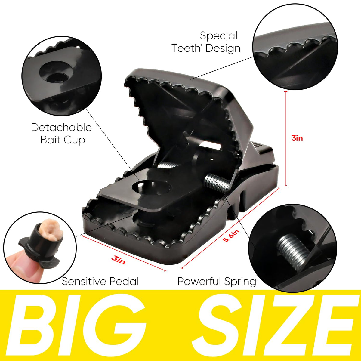 NAMEK Rat Trap 6-Pack side view highlights a large clamp for sensitive triggering.