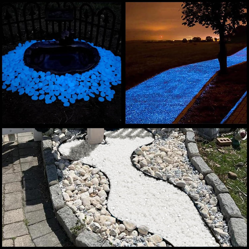 NamtsO glow-in-the-dark rocks outdoors illuminate garden paths at night