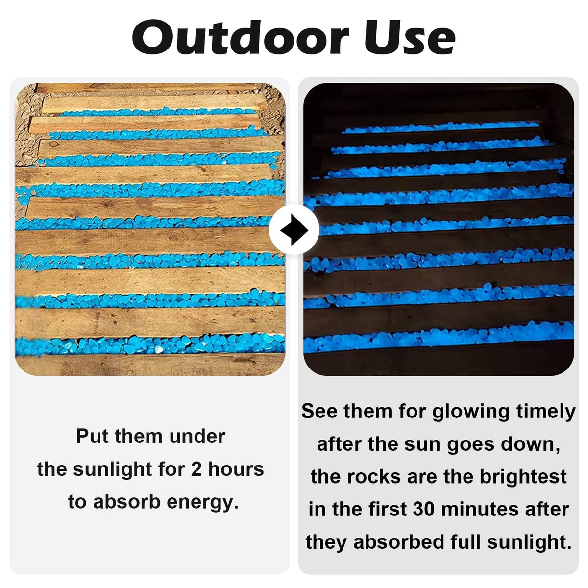 NAMTSO Glow Rocks resin stones with smooth edges resist weather.