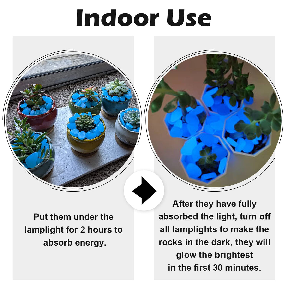 NAMTSO Glow Rocks three colors add night-time color to fairy gardens.