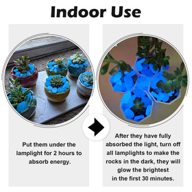 NAMTSO Glow Rocks three colors add night-time color to fairy gardens.