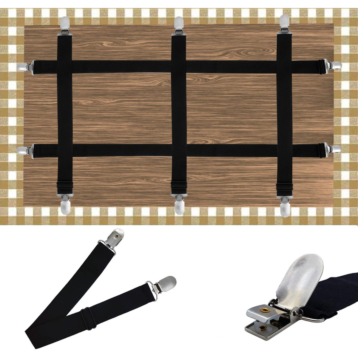 Namubarwa Hidden Strap Tablecloth Clips secure a tablecloth on a windy picnic table