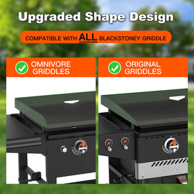 NancyL extended-edge design keeps griddle clean and rust-free in adverse weather.