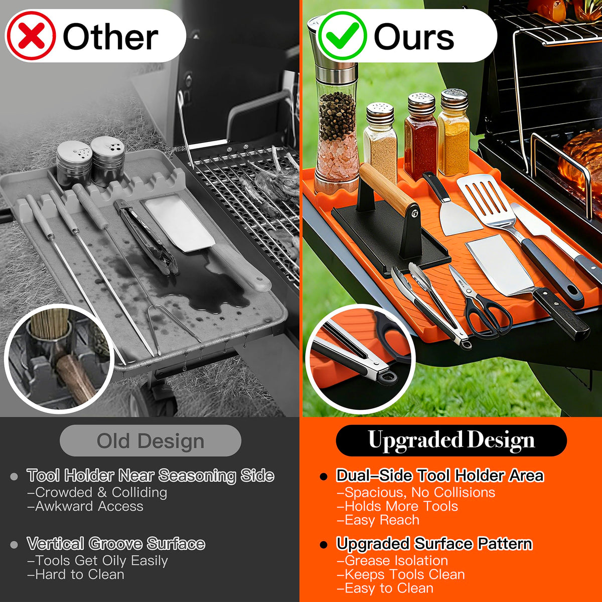 NancyL front-rest area on silicone grill mat keeps quick-grab tools within reach.