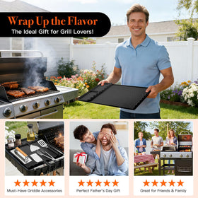 Dishwasher-safe mat simplifies cleanup after grilling.