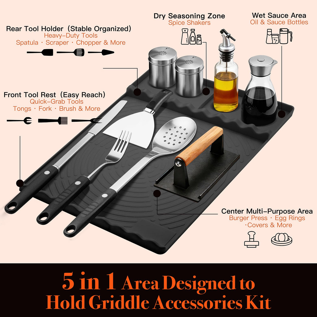 Rear holder secures heavier accessories to reduce clutter.