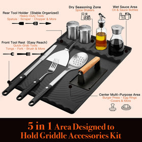 Rear holder secures heavier accessories to reduce clutter.