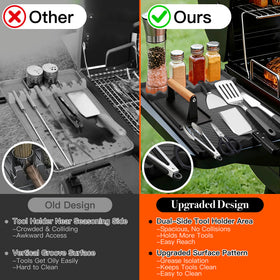 Front rest area on NancyL mat for quick-grab grilling tools.