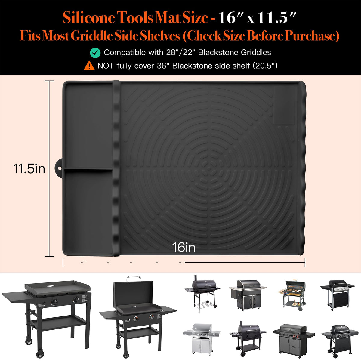 Heat-resistant silicone protects countertops during outdoor cooking.