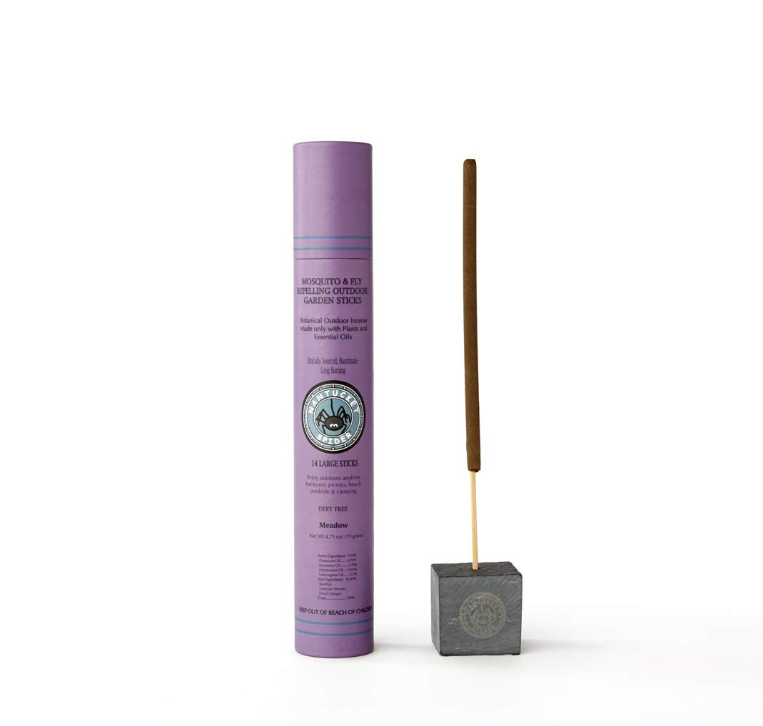 Nantucket Spider mosquito sticks with holder for a calm patio setup and pest deterrence
