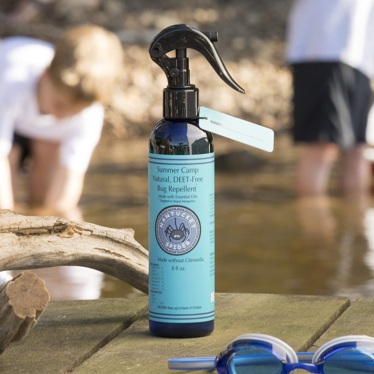 Nantucket Spider Summer Camp insect repellent label emphasizes DEET-free, USA-made formula