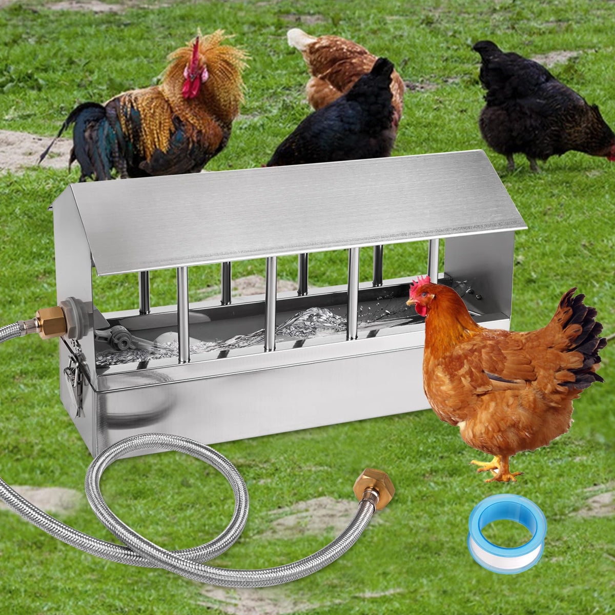 NAOEDEAH automatic chicken waterer assembly shows easy setup and steady water for birds