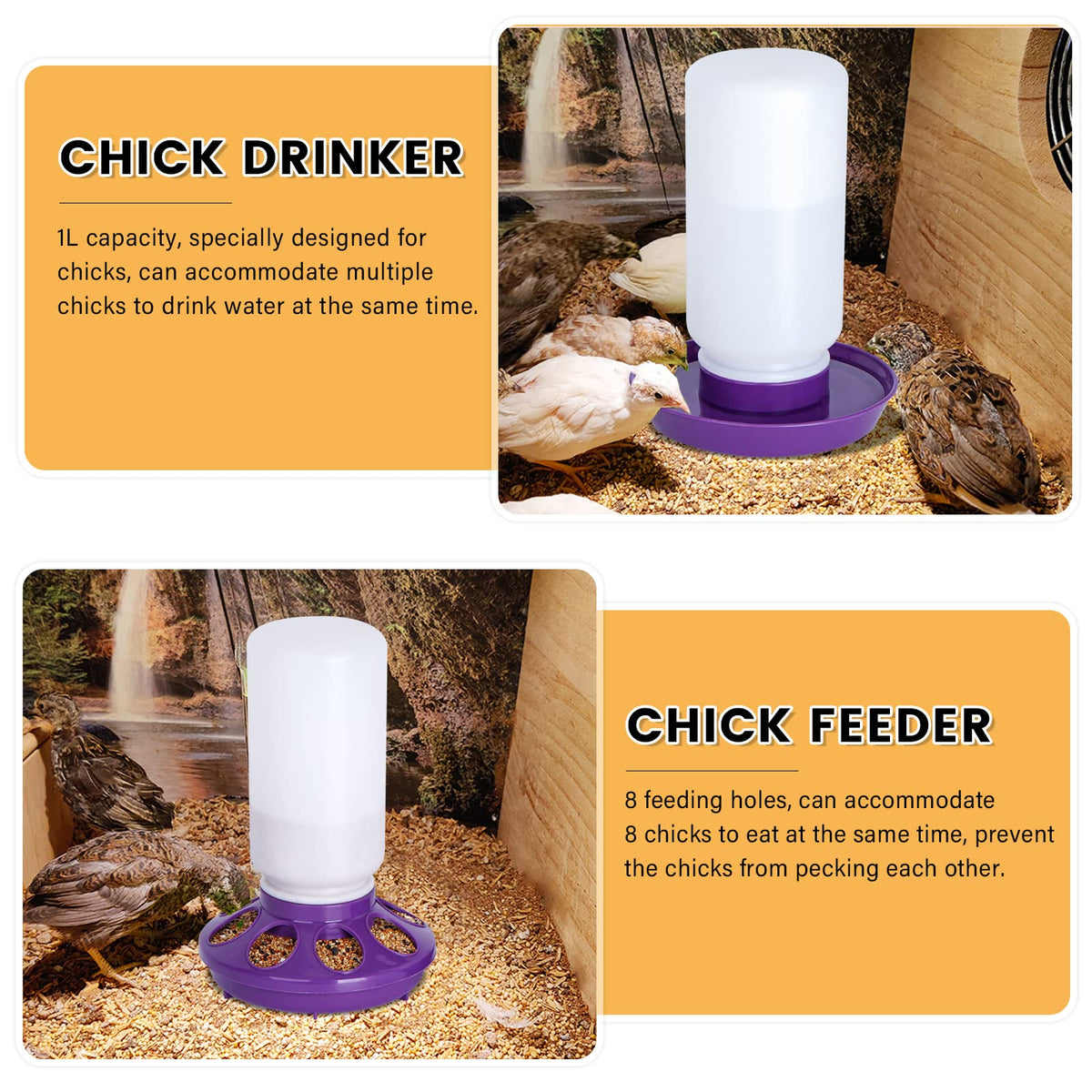 NAOEDEAH chick feeder waterer mounted in coop for easy feeding access.