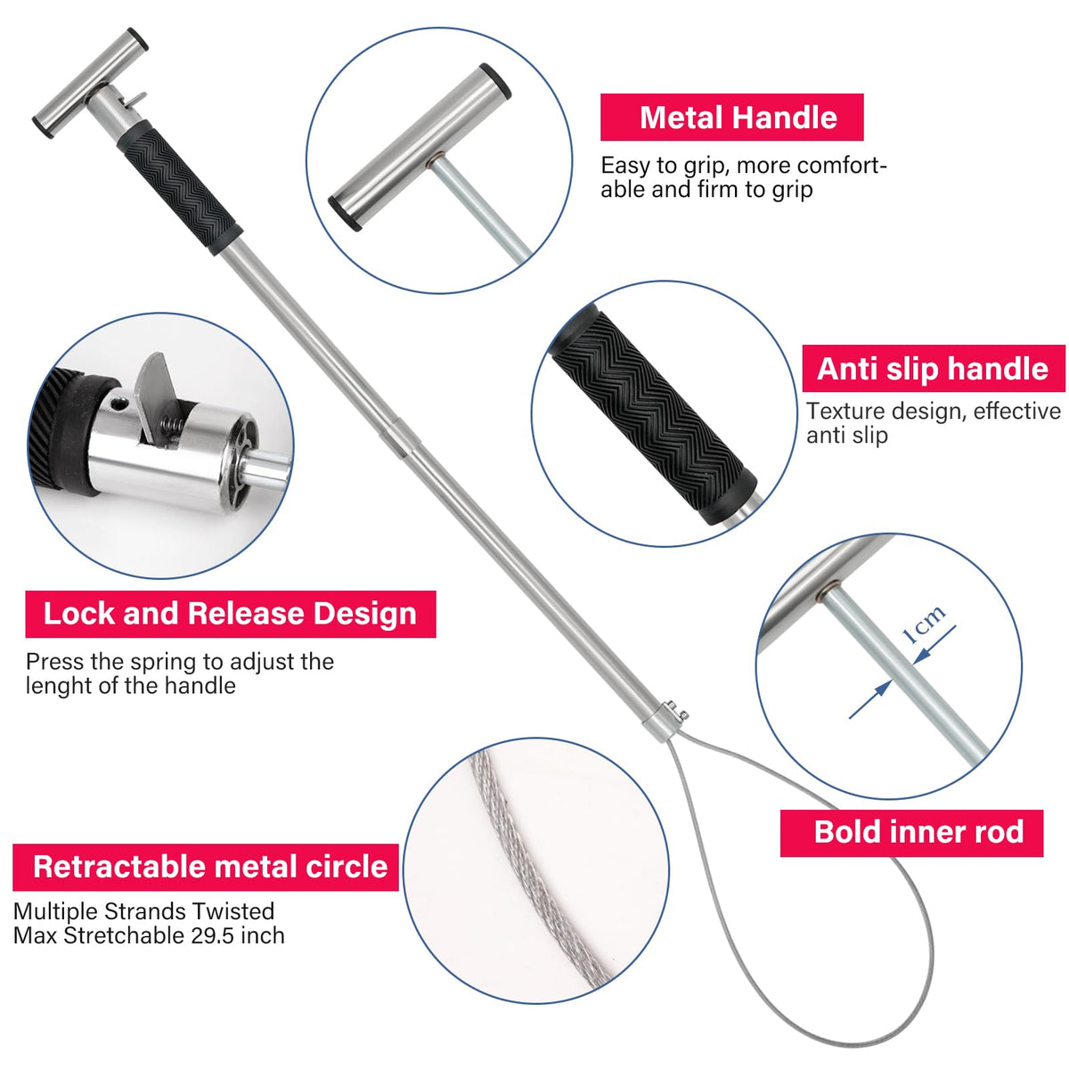NAOEDEAH 44.9 inch pole provides extended reach.