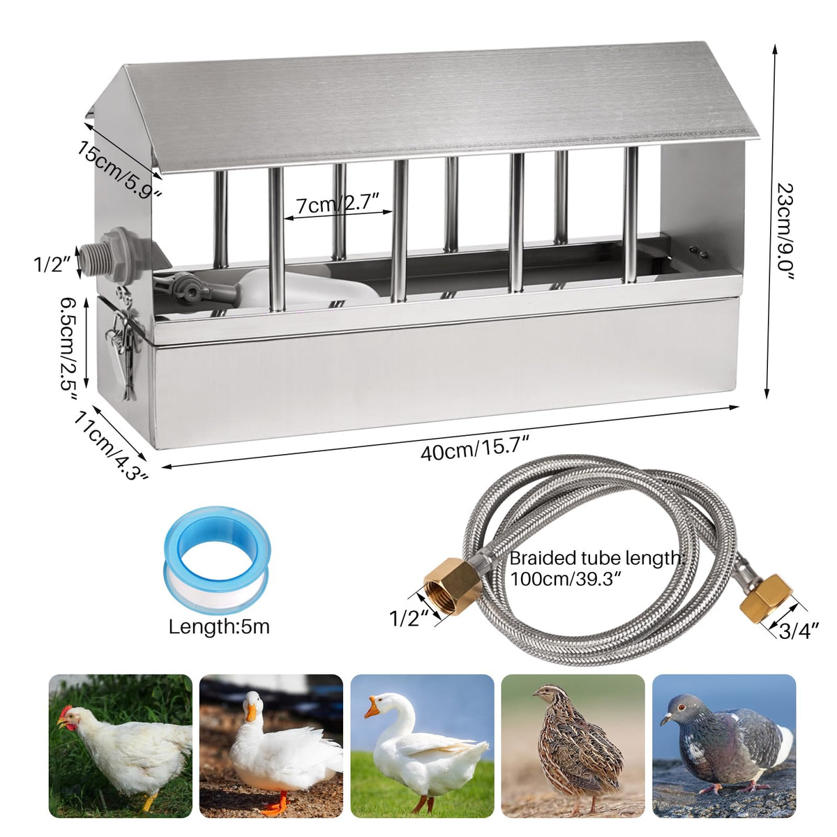 NAOEDEAH poultry waterer compatible with chickens ducks turkeys and more