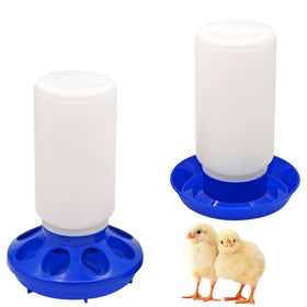 NAOEDEAH chicken feeder waterer kit in blue reduces waste in the coop.
