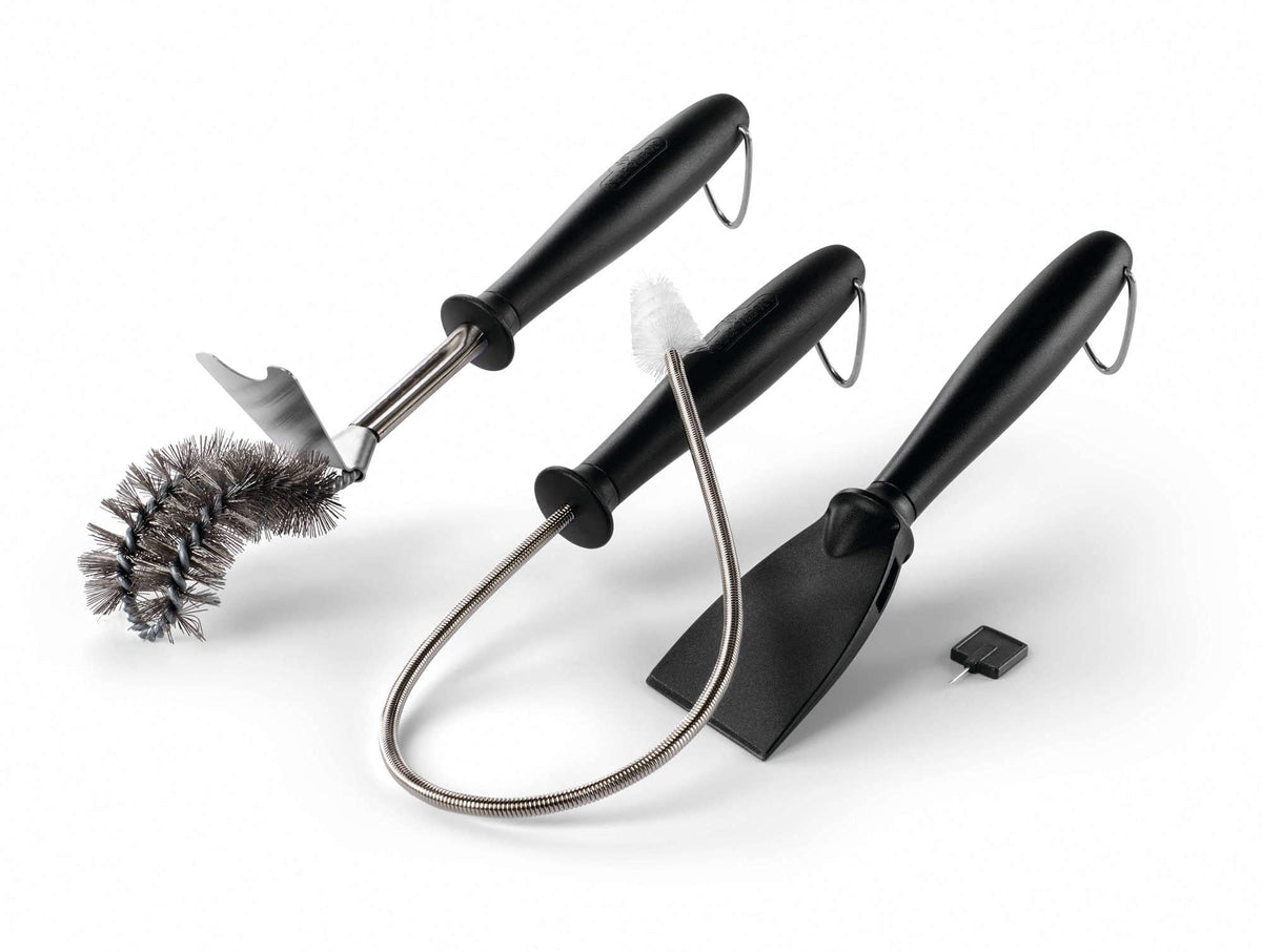 Napoleon gas grill cleaning toolset angled cleaning brush cleans grates with precision