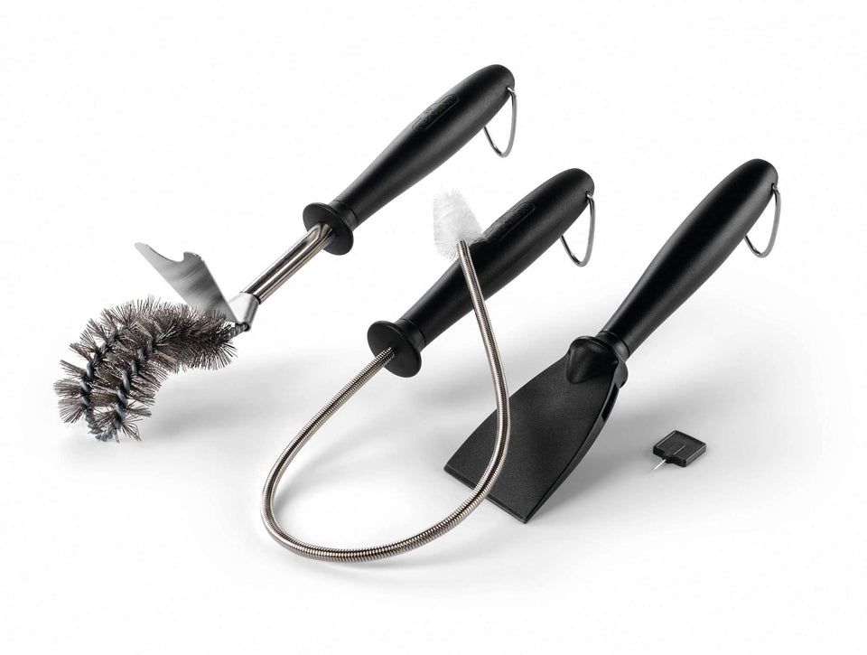 Napoleon gas grill cleaning toolset angled cleaning brush cleans grates with precision