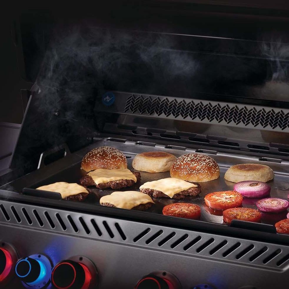 Napoleon griddle insert 26x16 surface enables large batches and even searing.
