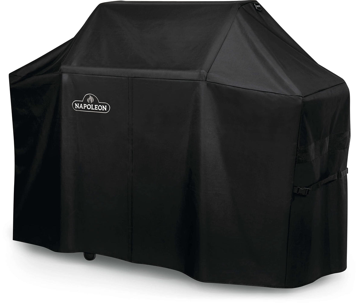 Napoleon premium grill cover with hanging loops for easy storage.