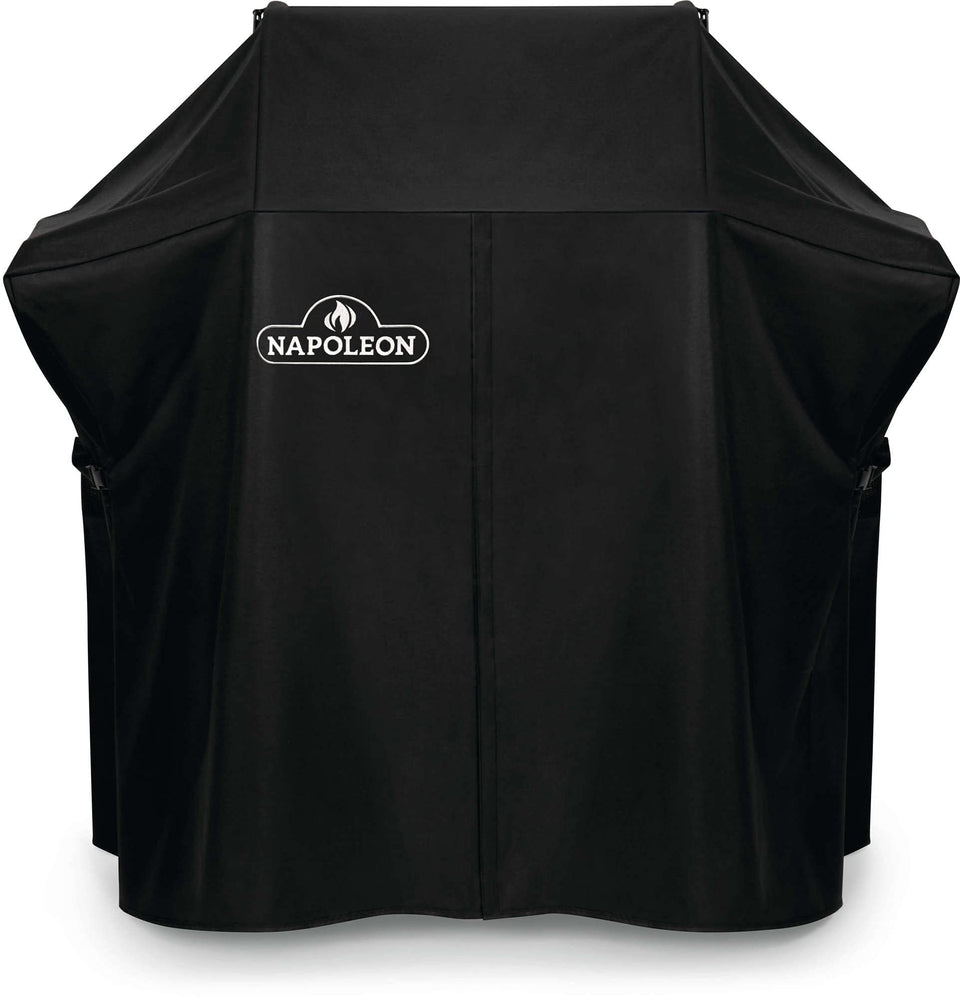 Napoleon Rogue 525 grill cover front view protects against weather and UV fade.