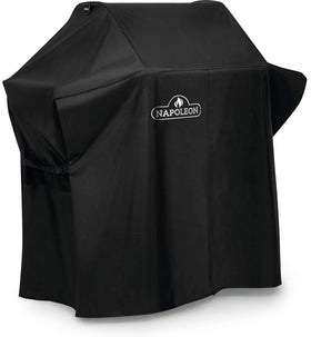 Napoleon Rogue 525 grill cover side view shows secure fit and buckles.