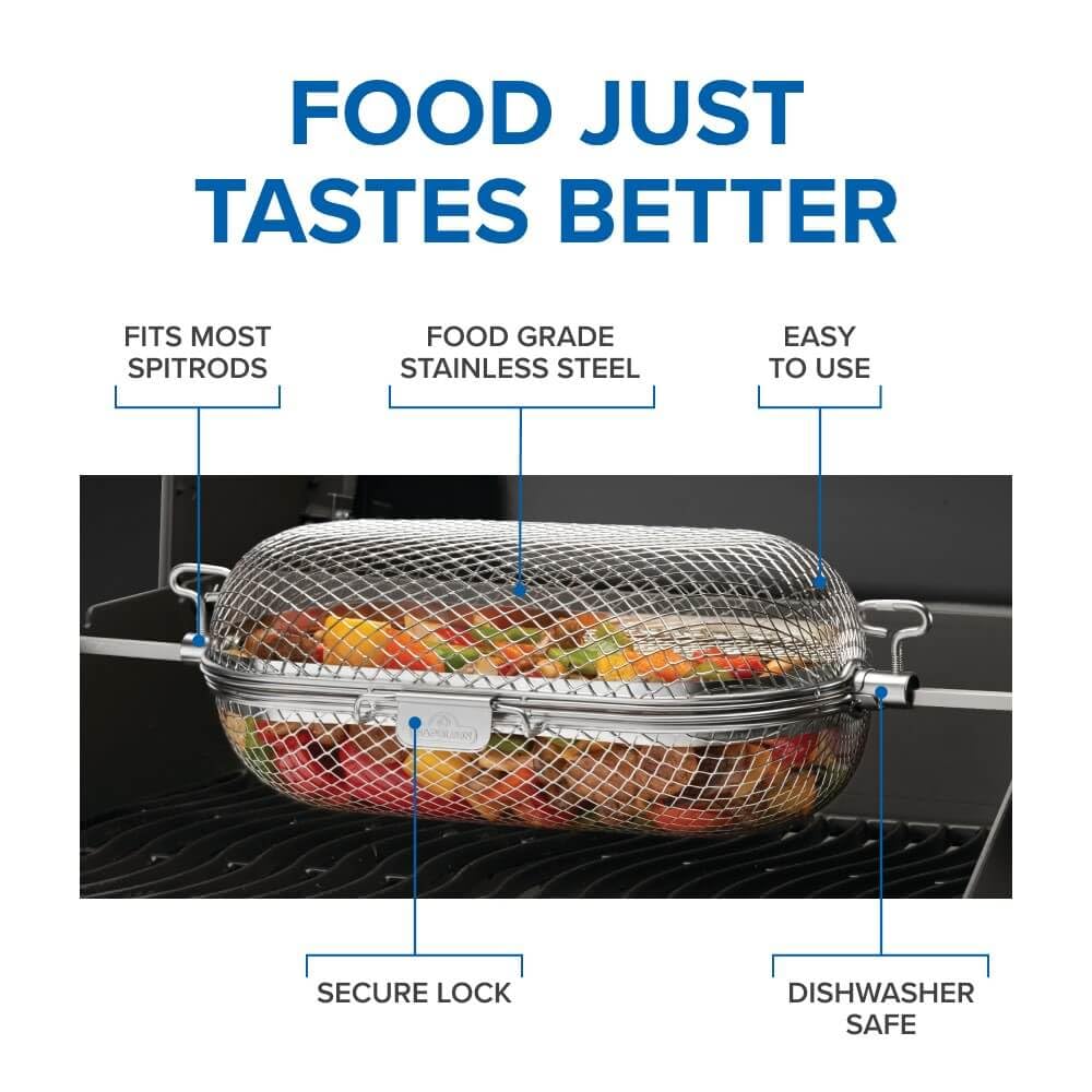 Napoleon rotisserie basket fits most spit rods for versatile use