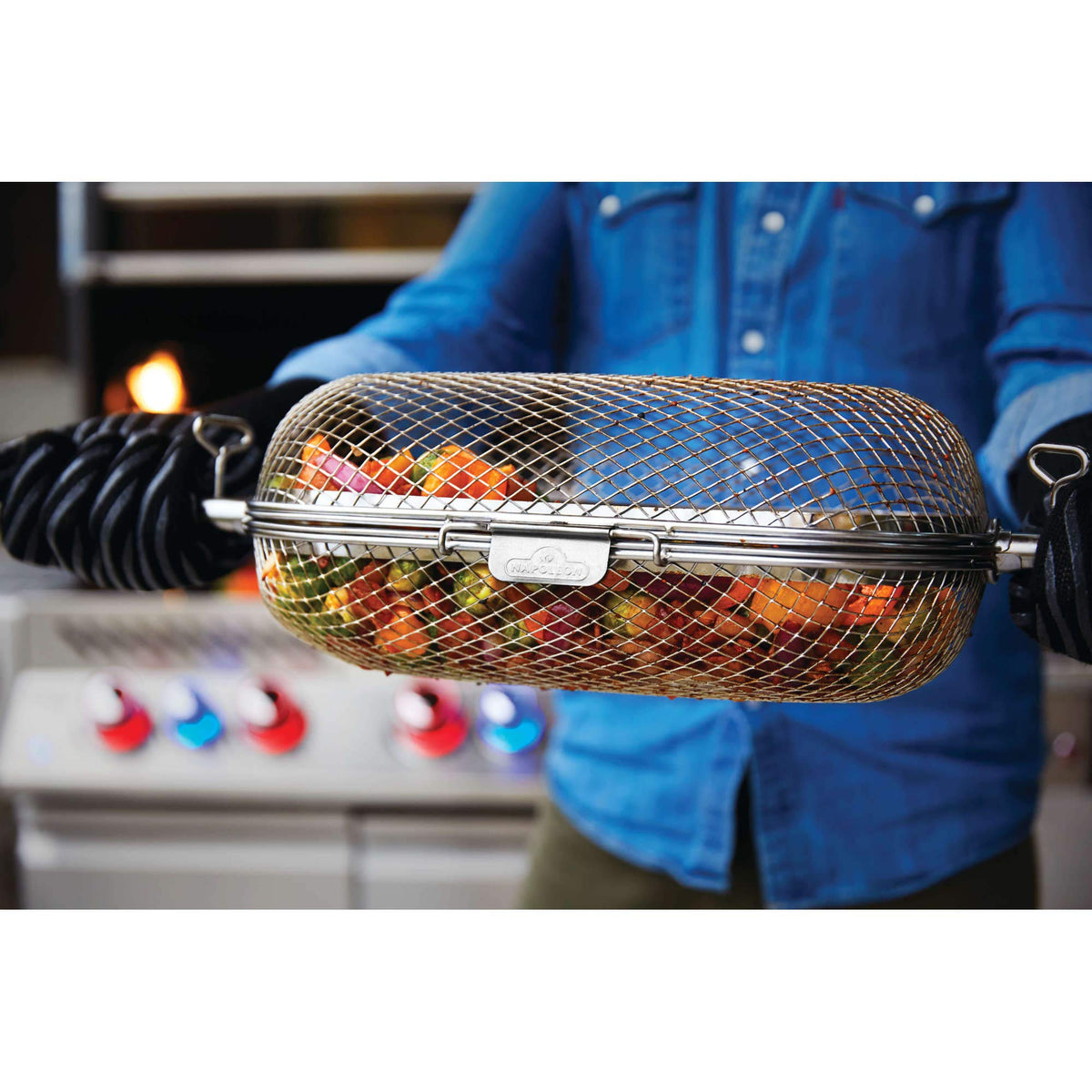 Napoleon rotisserie basket multifunctional use for wings fries and veggies