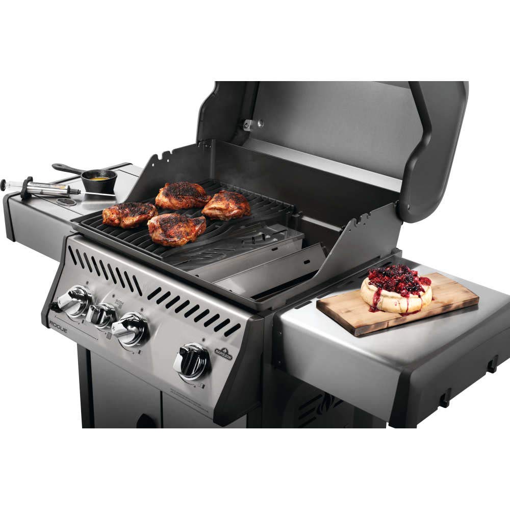 Napoleon smoker box works with Prestige PRO, Prestige, and Rogue grills.