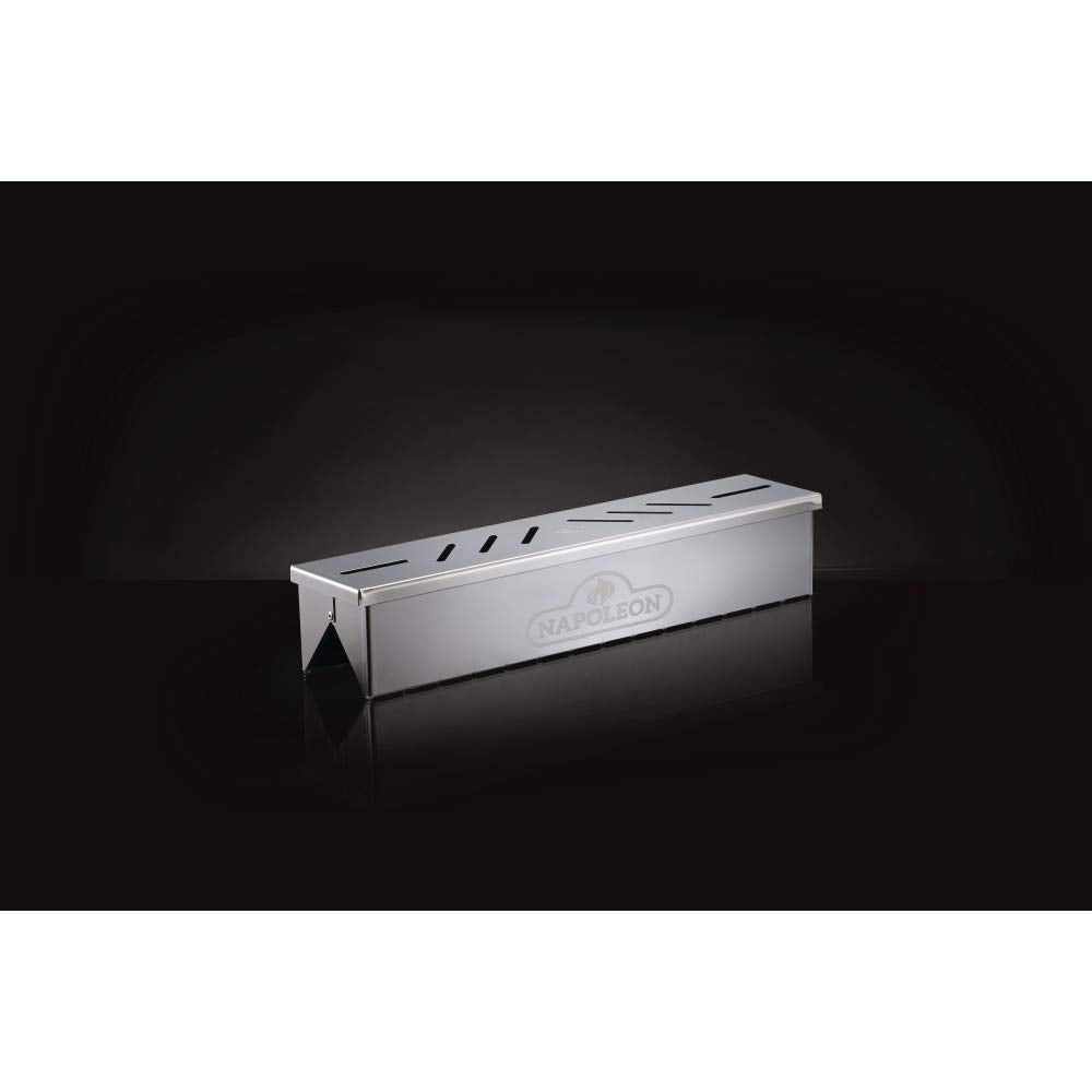 Napoleon smoker box on sear plate fit enhances grill versatility for compatible models.